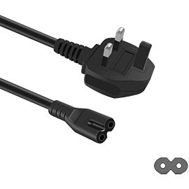 Power Supply Cable - UK - 3-Pin Plug - Figue of 8 - 1.8m - Black